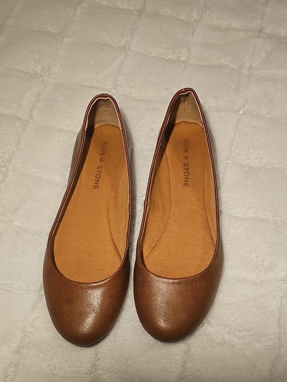 Sun + Stone Cognac Brown Leatherette Ballet Flats